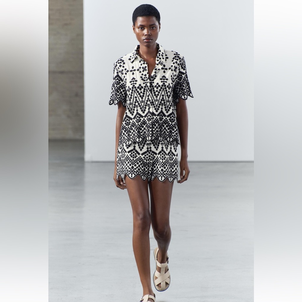 Zara contrast embroidered shirt. ZW collection - Picture 7 of 10